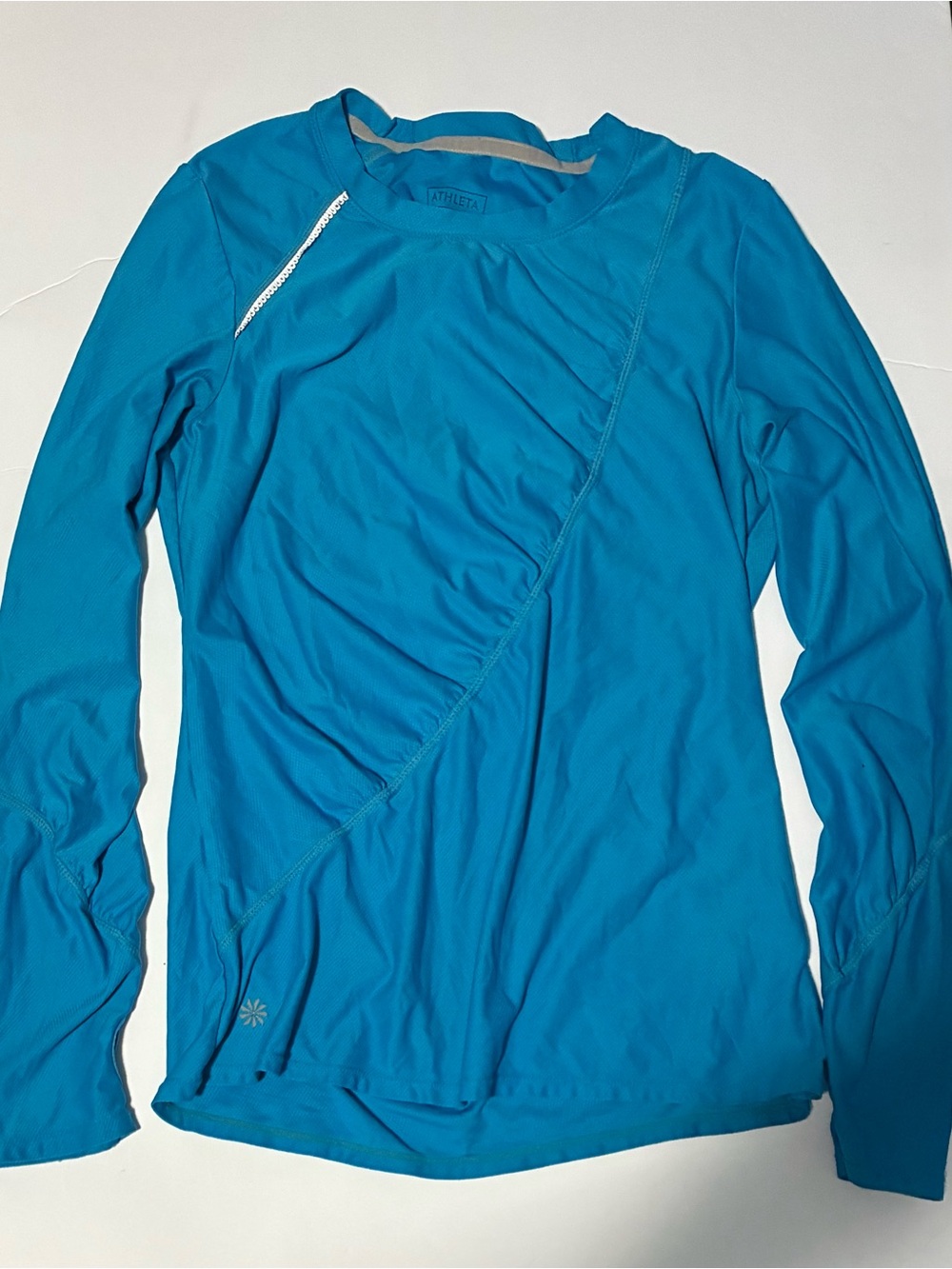 Athleta Long Sleeve Running Top, Bright Blue, Size M, Reflective Trim